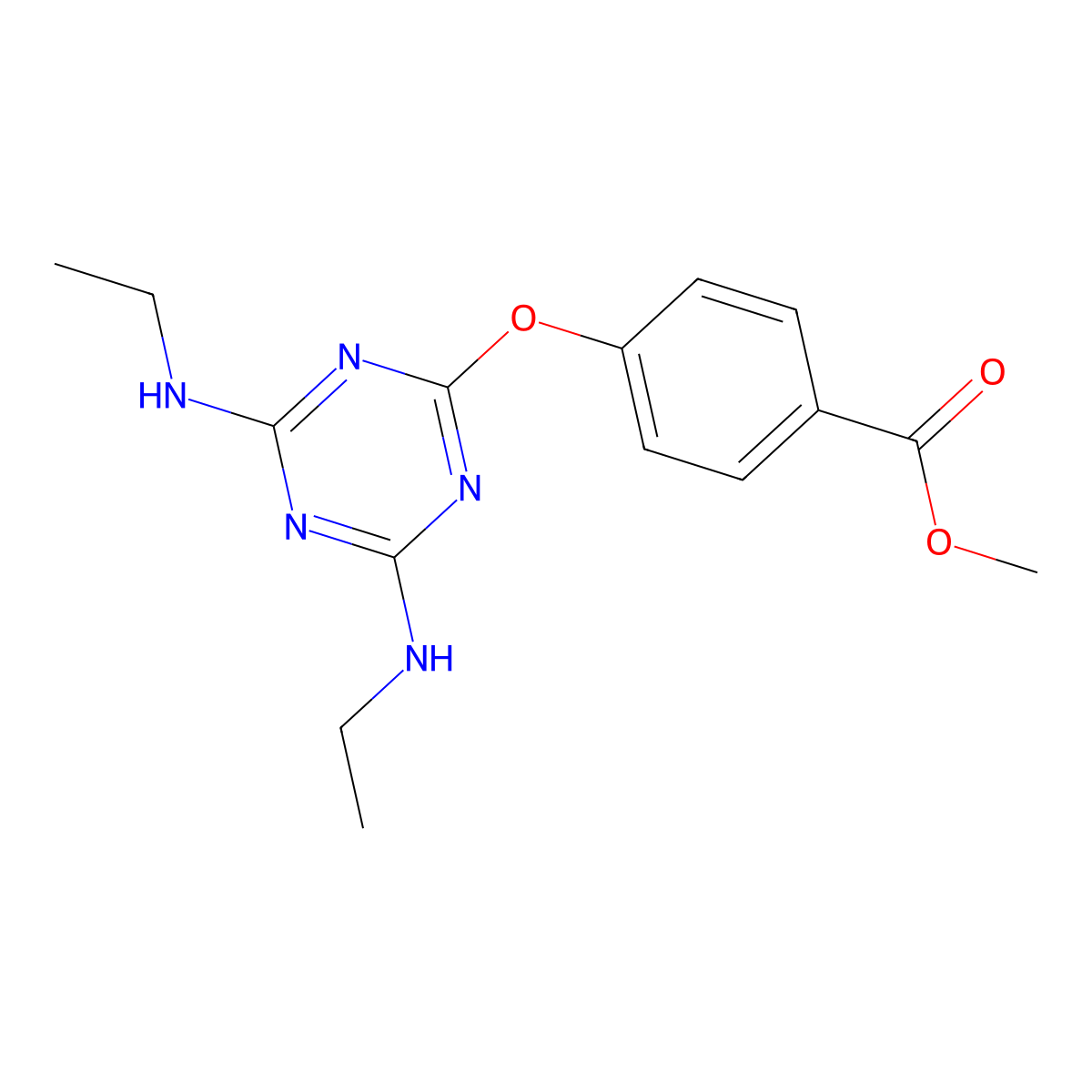 Methyl 4-{[4,6-bis(ethylamino)-1,3,5-triazin-2-yl]oxy}benzoate molecular structure, CAS 332373-68-9