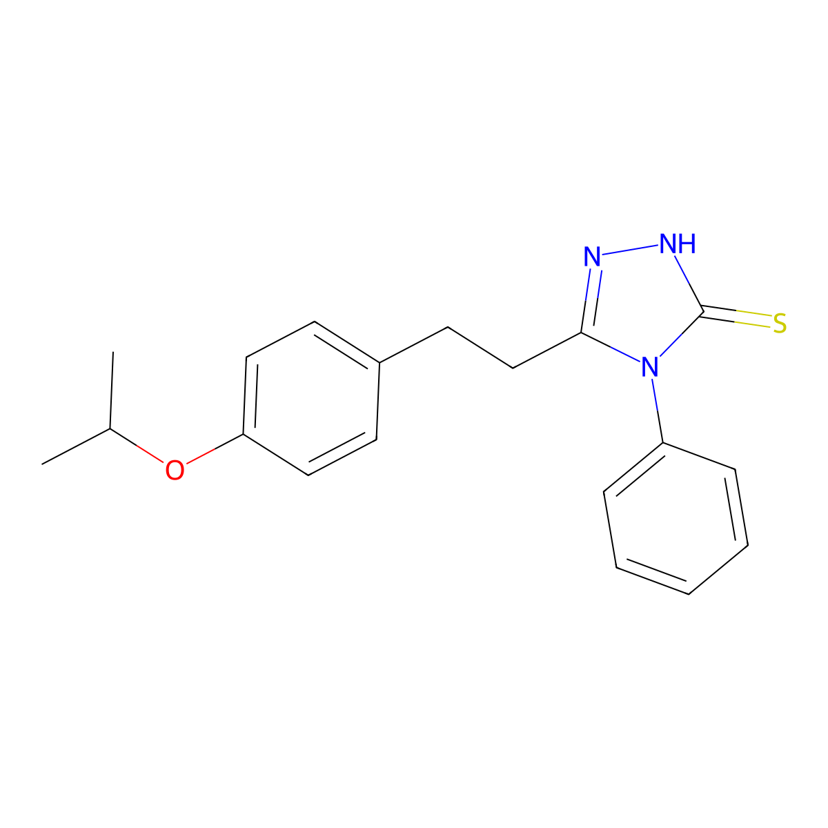 4-phenyl-3-[2-(4-propan-2-yloxyphenyl)ethyl]-1H-1,2,4-triazole-5-thione molecular structure, CAS 332374-21-7