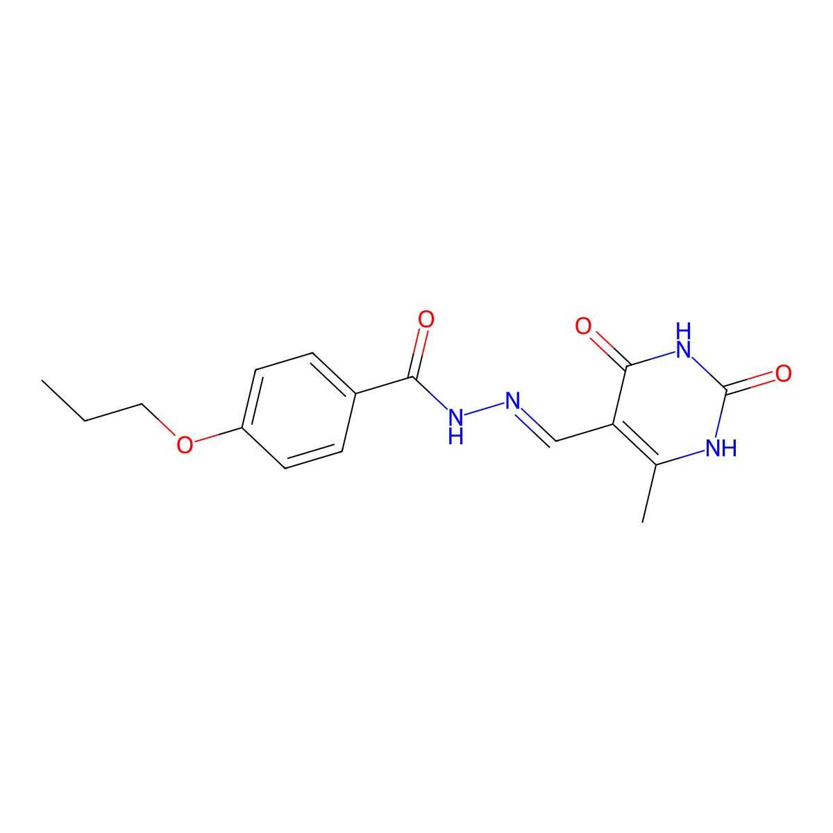 4-Propoxybenzoic acid 2-[(1,2,3,4-tetrahydro-6-methyl-2,4-dioxo-5-pyrimidinyl)methylene]hydrazide molecular structure, CAS 332374-43-3