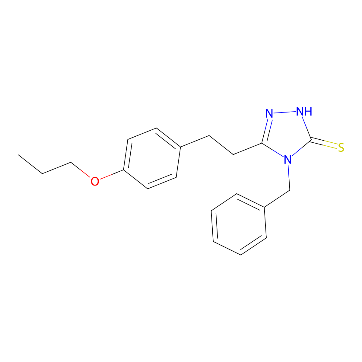 4-(phenylmethyl)-3-[2-(4-propoxyphenyl)ethyl]-1H-1,2,4-triazole-5-thione molecular structure, CAS 332374-44-4