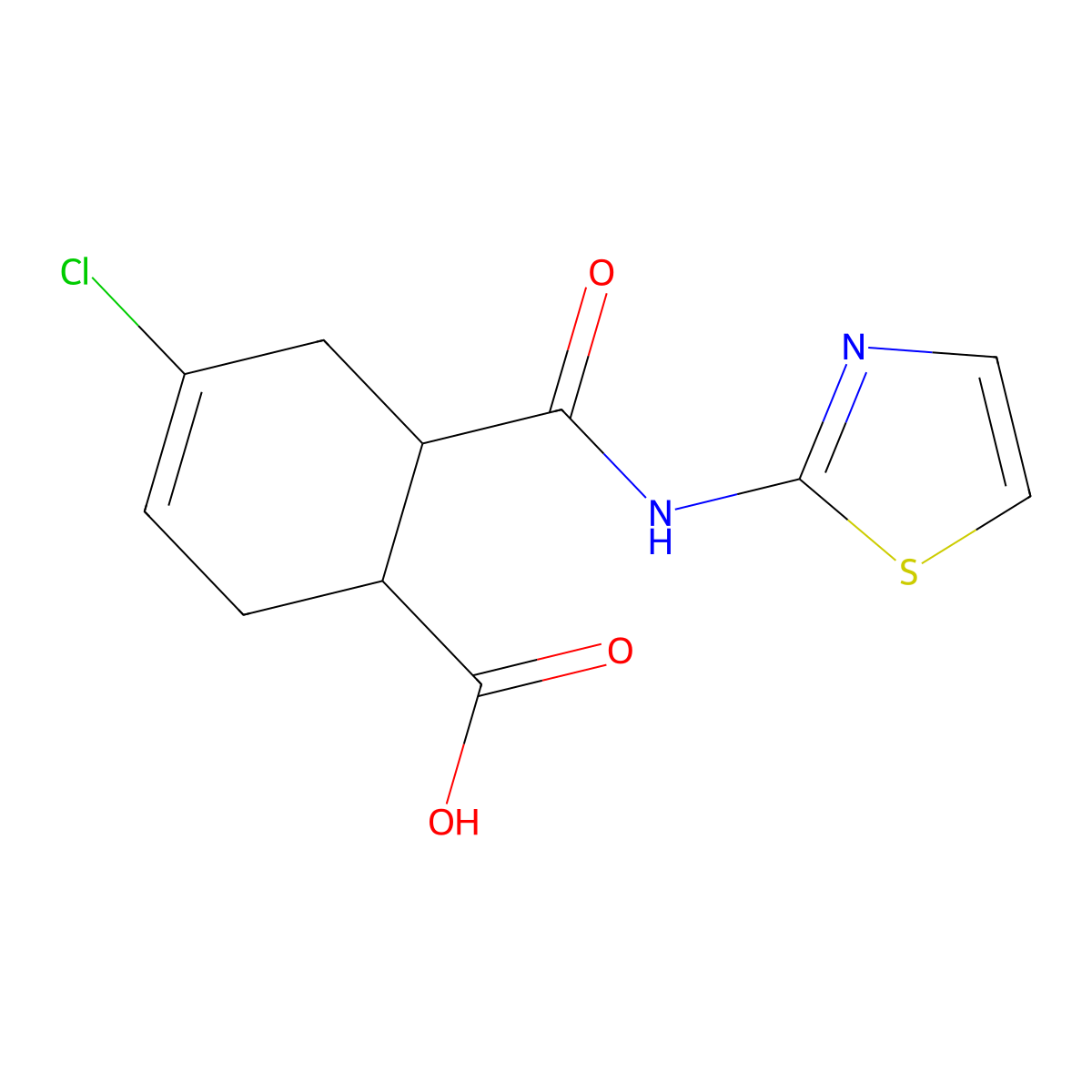 4-Chloro-6-(thiazol-2-ylcarbamoyl)-cyclohex-3-enecarboxylic acid molecular structure, CAS 332374-77-3