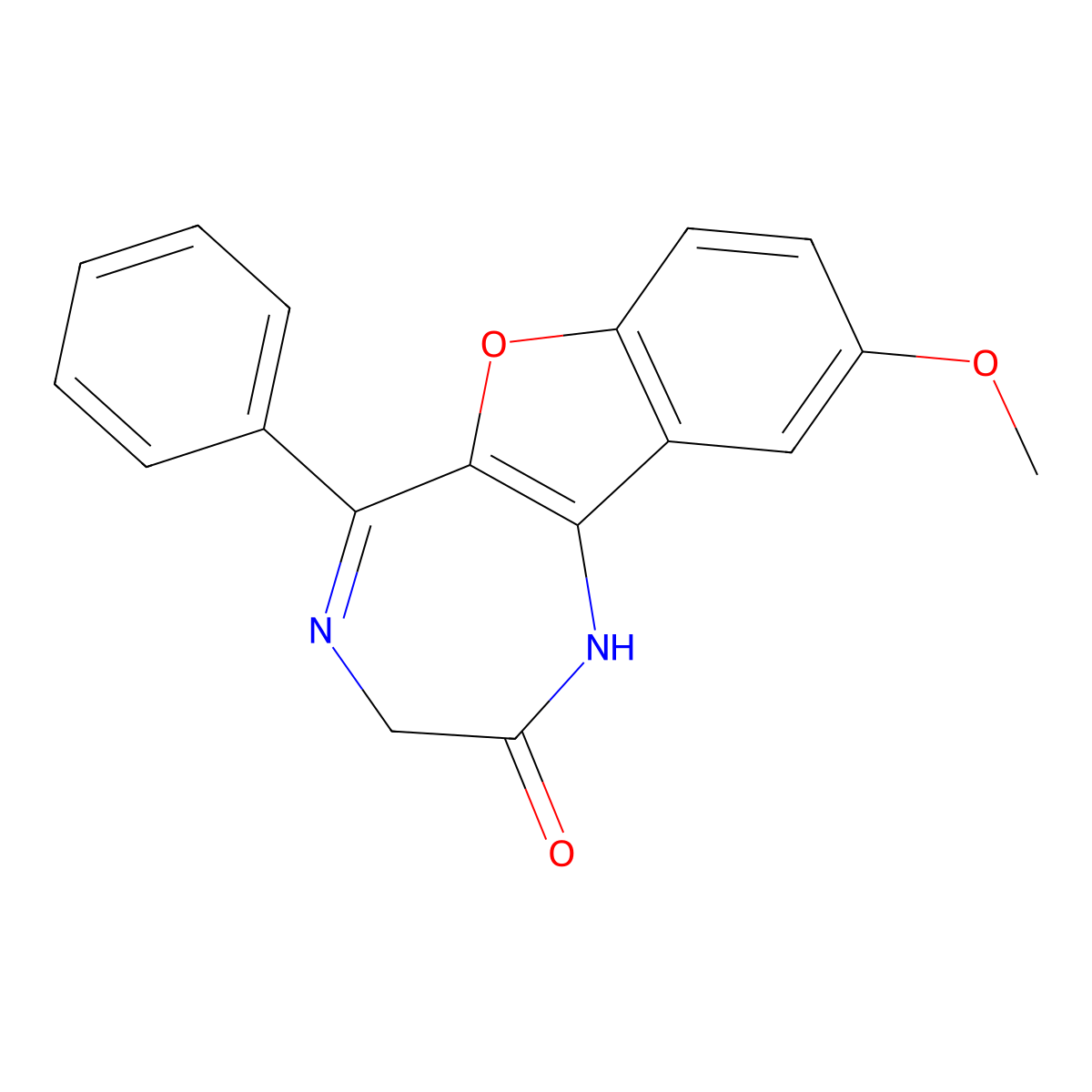 9-Methoxy-5-phenyl-1,3-dihydro-[1]benzofuro[3,2-e][1,4]diazepin-2-one molecular structure, CAS 332374-97-7