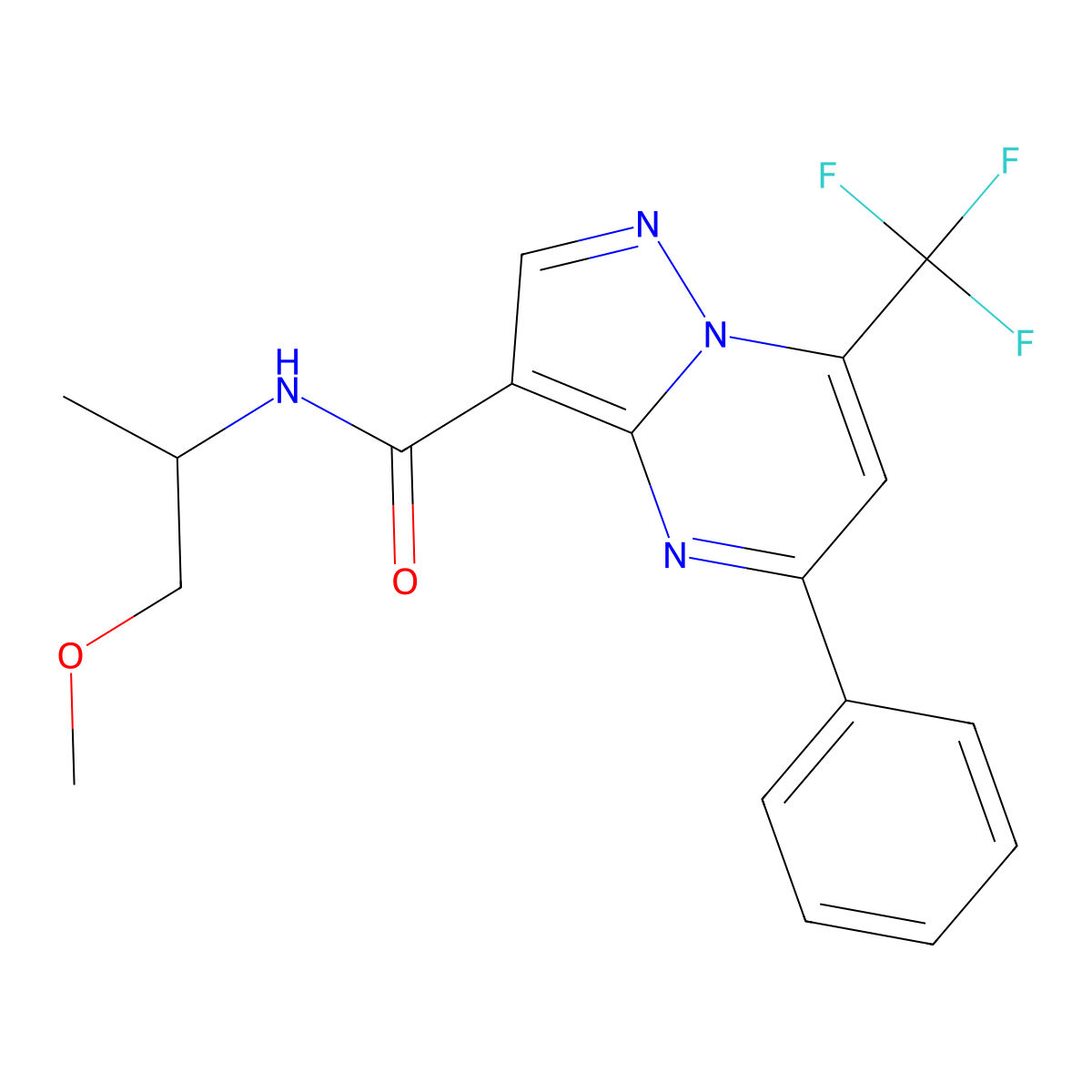 N-(1-methoxypropan-2-yl)-5-phenyl-7-(trifluoromethyl)pyrazolo[1,5-a]pyrimidine-3-carboxamide molecular structure, CAS 332375-46-9