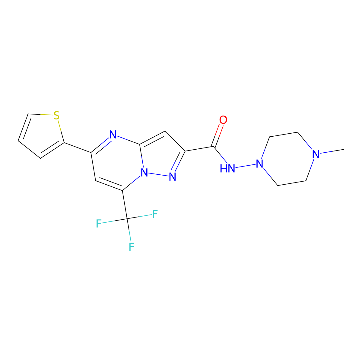 N-(4-methylpiperazin-1-yl)-5-thiophen-2-yl-7-(trifluoromethyl)pyrazolo[1,5-a]pyrimidine-2-carboxamide molecular structure, CAS 332375-47-0