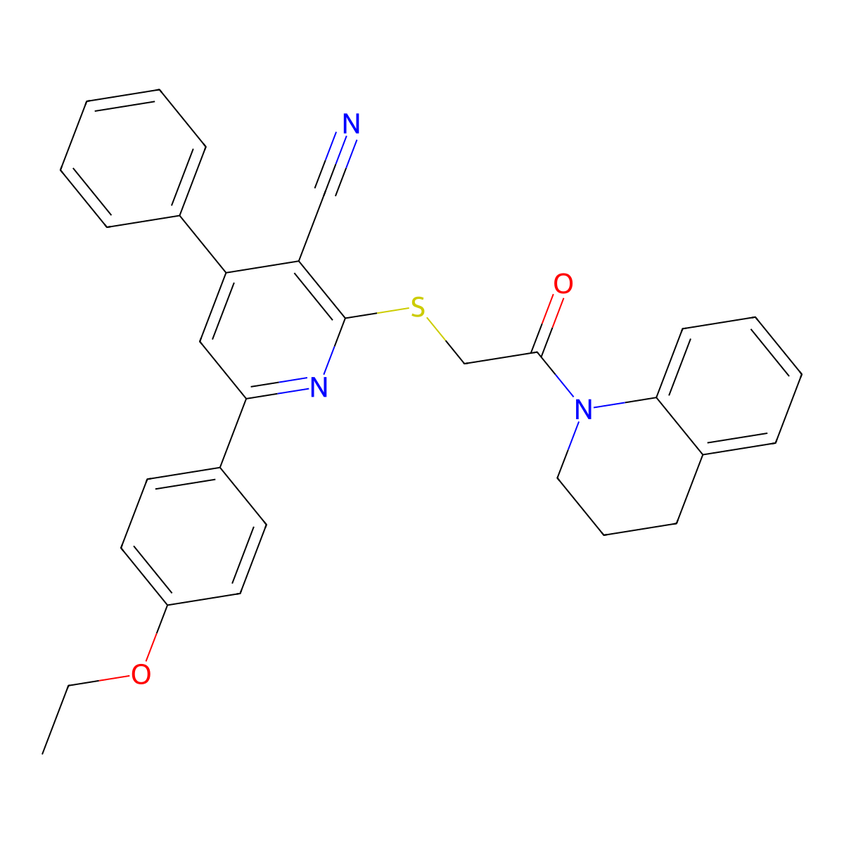 2-((2-(3,4-Dihydroquinolin-1(2H)-yl)-2-oxoethyl)thio)-6-(4-ethoxyphenyl)-4-phenylnicotinonitrile molecular structure, CAS 332375-63-0