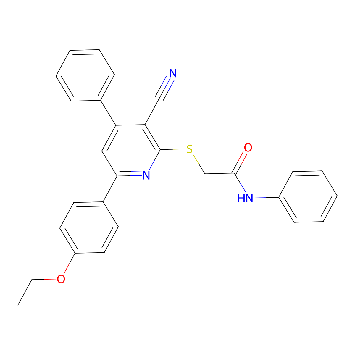 2-((3-Cyano-6-(4-ethoxyphenyl)-4-phenylpyridin-2-yl)thio)-N-phenylacetamide molecular structure, CAS 332375-85-6