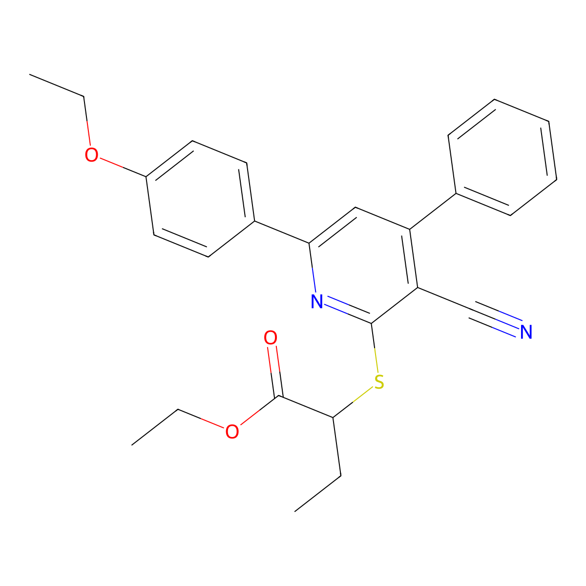 Ethyl 2-((3-cyano-6-(4-ethoxyphenyl)-4-phenylpyridin-2-yl)thio)butanoate molecular structure, CAS 332375-88-9