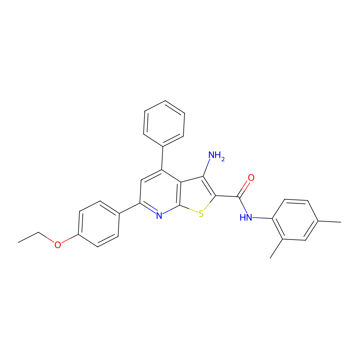 3-amino-N-(2,4-dimethylphenyl)-6-(4-ethoxyphenyl)-4-phenylthieno[2,3-b]pyridine-2-carboxamide molecular structure, CAS 332375-99-2