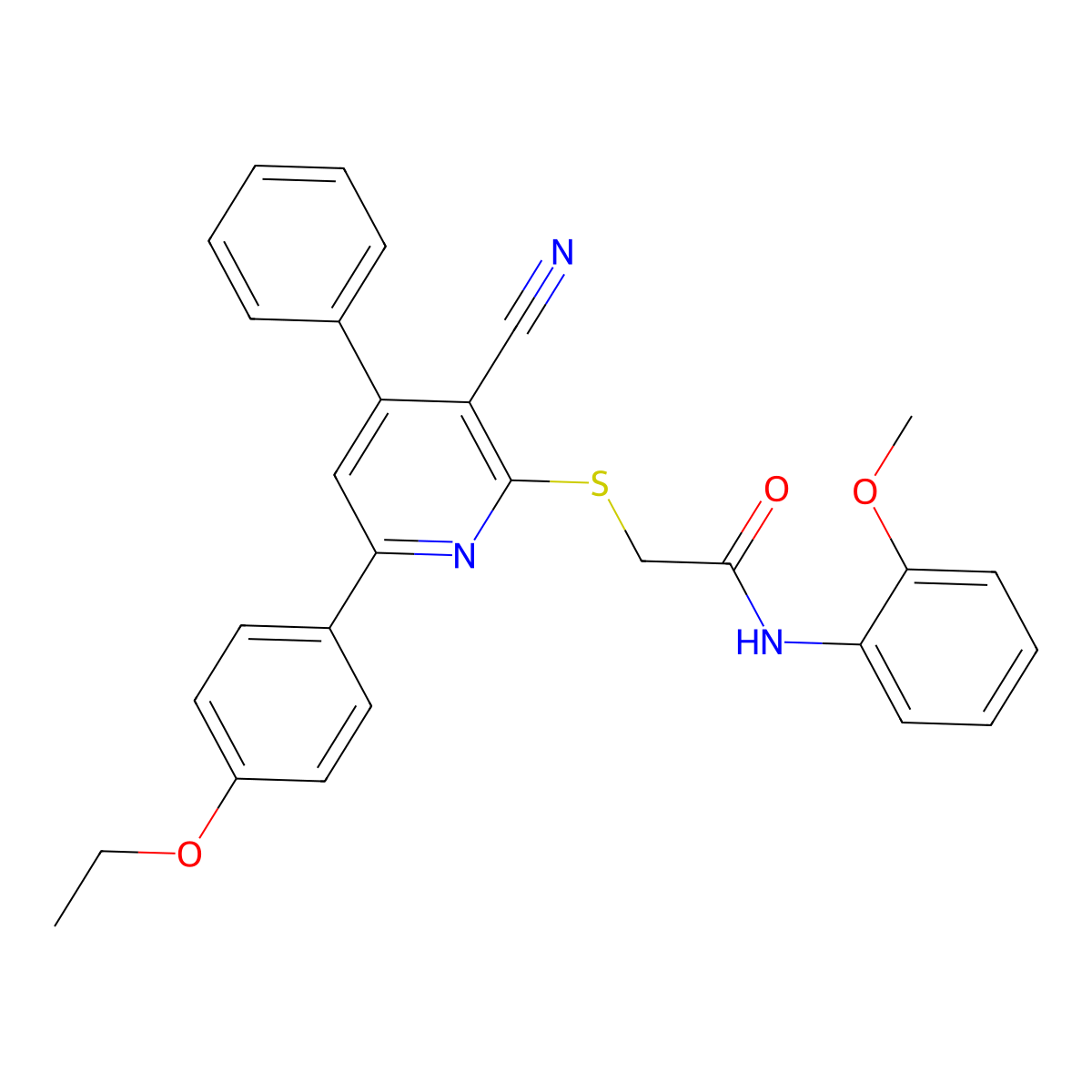 2-((3-Cyano-6-(4-ethoxyphenyl)-4-phenylpyridin-2-yl)thio)-N-(2-methoxyphenyl)acetamide molecular structure, CAS 332376-13-3