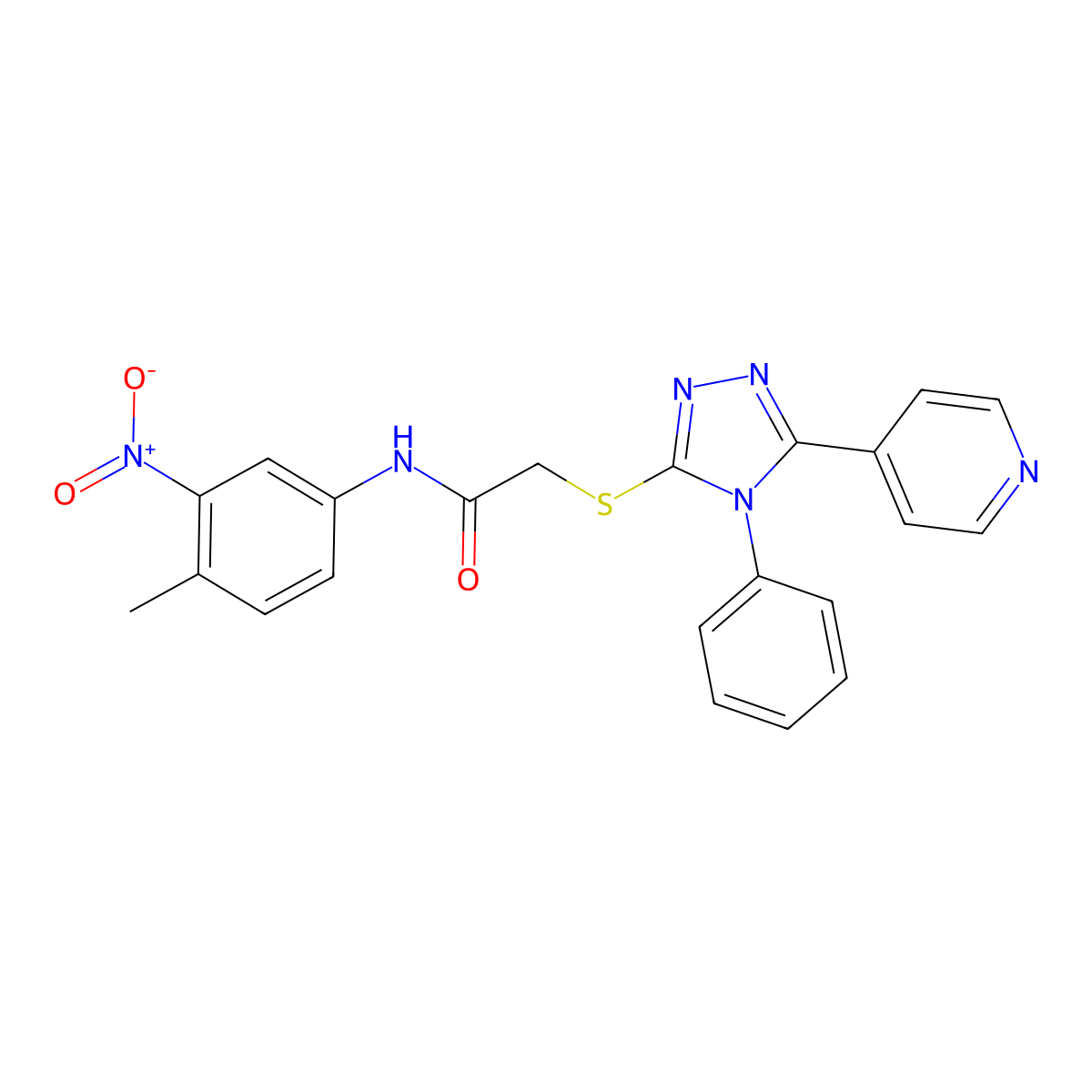 N-(4-Methyl-3-nitrophenyl)-2-((4-phenyl-5-(pyridin-4-yl)-4H-1,2,4-triazol-3-yl)thio)acetamide molecular structure, CAS 332376-18-8
