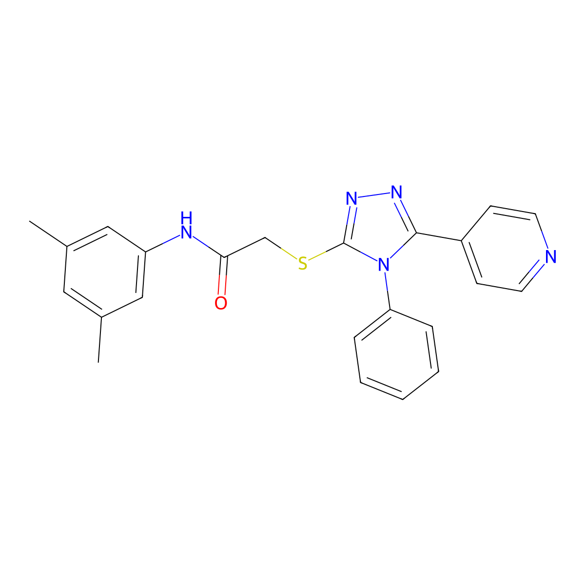 N-(3,5-Dimethylphenyl)-2-((4-phenyl-5-(pyridin-4-yl)-4H-1,2,4-triazol-3-yl)thio)acetamide molecular structure, CAS 332376-20-2
