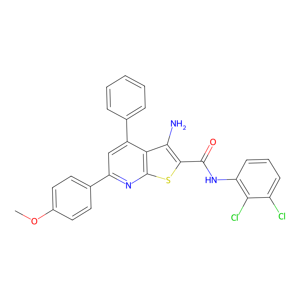 3-amino-N-(2,3-dichlorophenyl)-6-(4-methoxyphenyl)-4-phenylthieno[2,3-b]pyridine-2-carboxamide molecular structure, CAS 332376-21-3