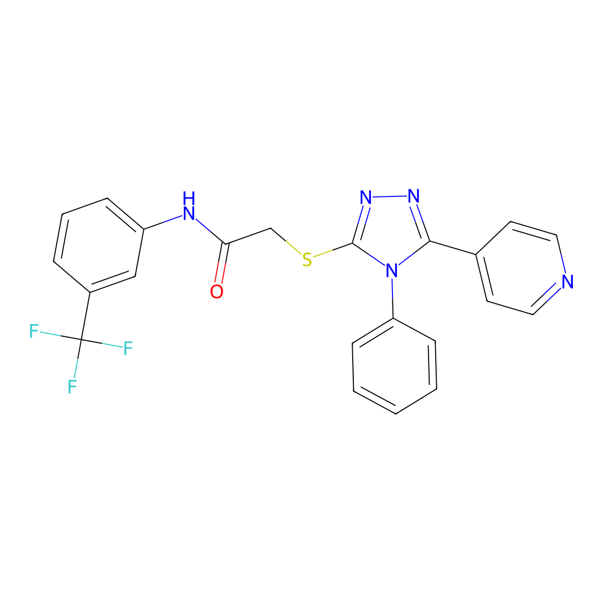 2-((4-Phenyl-5-(pyridin-4-yl)-4H-1,2,4-triazol-3-yl)thio)-N-(3-(trifluoromethyl)phenyl)acetamide molecular structure, CAS 332376-23-5