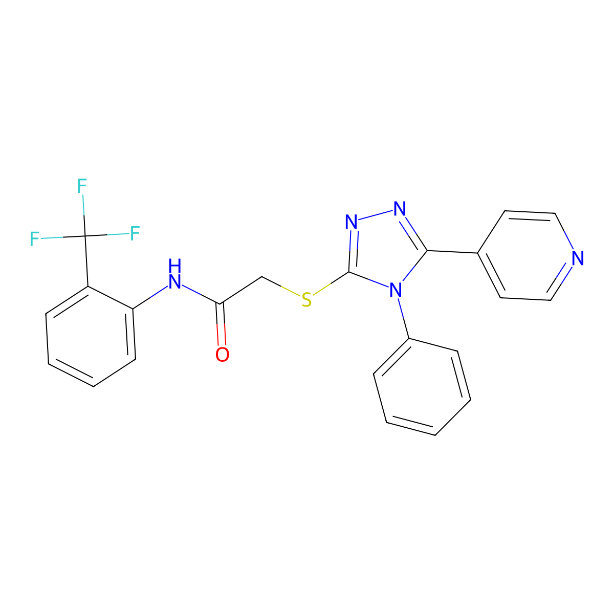 2-((4-Phenyl-5-(pyridin-4-yl)-4H-1,2,4-triazol-3-yl)thio)-N-(2-(trifluoromethyl)phenyl)acetamide molecular structure, CAS 332376-25-7