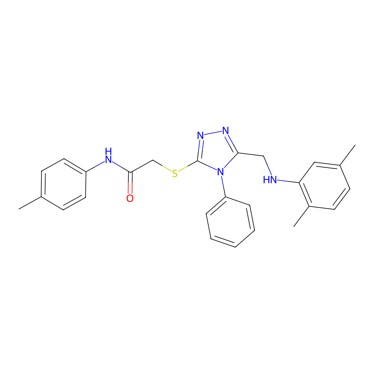 2-((5-(((2,5-Dimethylphenyl)amino)methyl)-4-phenyl-4H-1,2,4-triazol-3-yl)thio)-N-(p-tolyl)acetamide molecular structure, CAS 332376-35-9