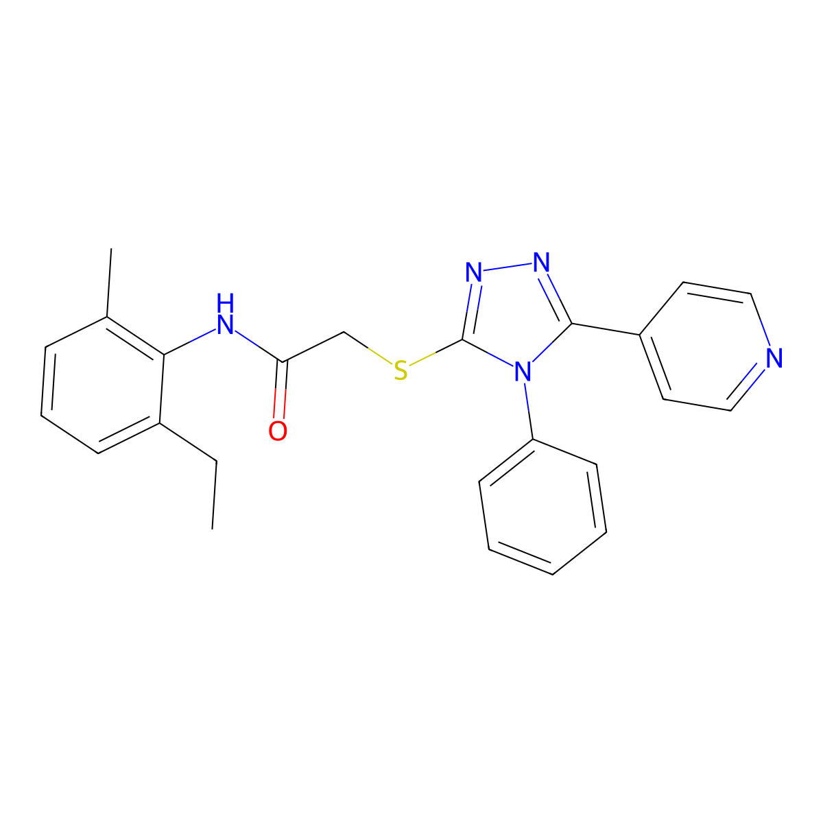 N-(2-Ethyl-6-methylphenyl)-2-((4-phenyl-5-(pyridin-4-yl)-4H-1,2,4-triazol-3-yl)thio)acetamide molecular structure, CAS 332376-40-6