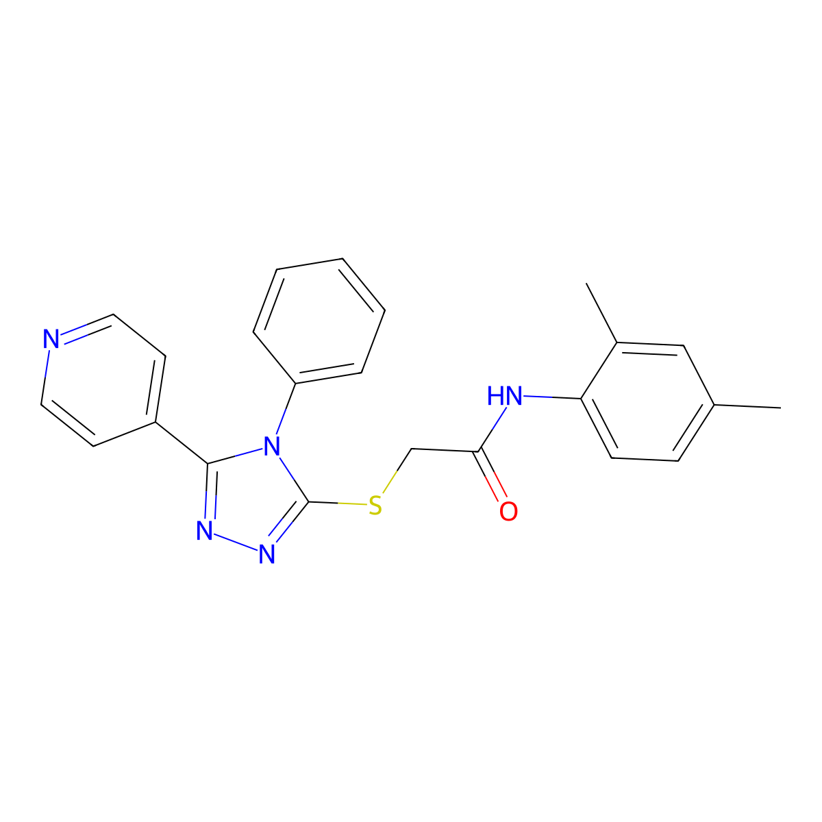 N-(2,4-Dimethylphenyl)-2-((4-phenyl-5-(pyridin-4-yl)-4H-1,2,4-triazol-3-yl)thio)acetamide molecular structure, CAS 332376-60-0