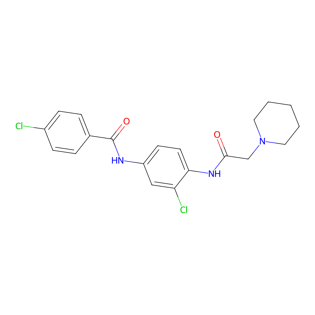 4-Chloro-N-(3-chloro-4-(2-(piperidin-1-yl)acetamido)phenyl)benzamide molecular structure, CAS 332376-81-5