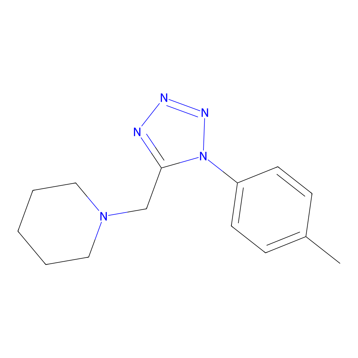 1-(1-p-Tolyl-1H-tetrazol-5-ylmethyl)-piperidine molecular structure, CAS 332376-95-1