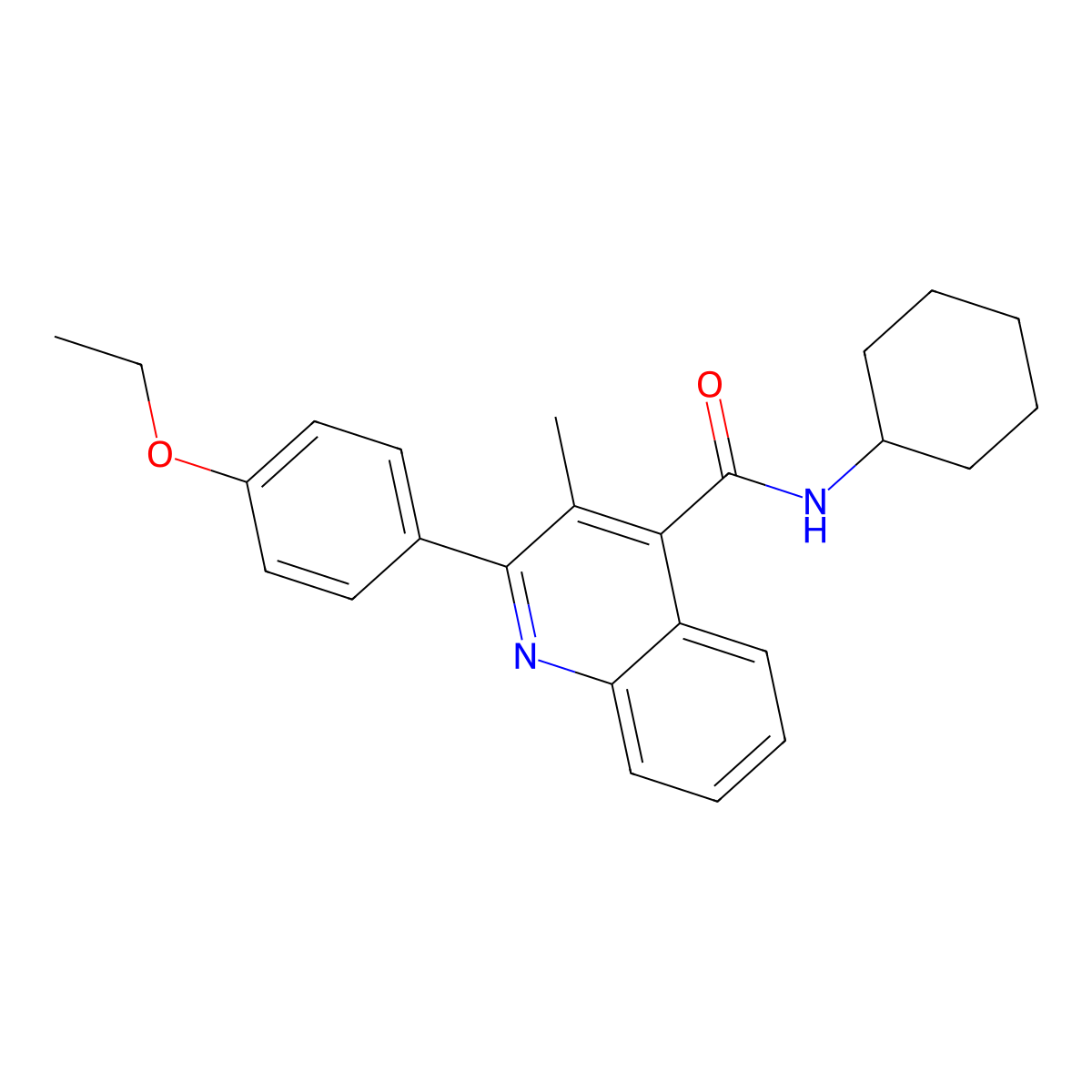 N-cyclohexyl-2-(4-ethoxyphenyl)-3-methyl-4-quinolinecarboxamide molecular structure, CAS 332377-11-4