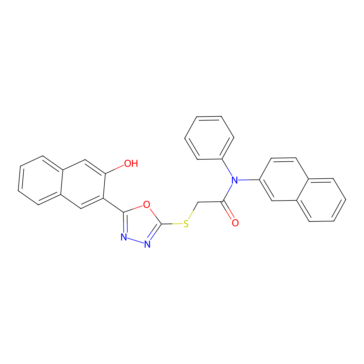 2-((5-(3-Hydroxynaphthalen-2-yl)-1,3,4-oxadiazol-2-yl)thio)-N-(naphthalen-2-yl)-N-phenylacetamide molecular structure, CAS 332377-17-0