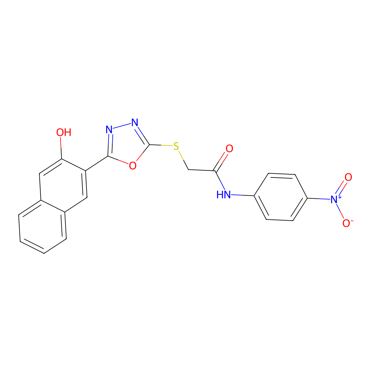 2-((5-(3-Hydroxynaphthalen-2-yl)-1,3,4-oxadiazol-2-yl)thio)-N-(4-nitrophenyl)acetamide molecular structure, CAS 332377-28-3