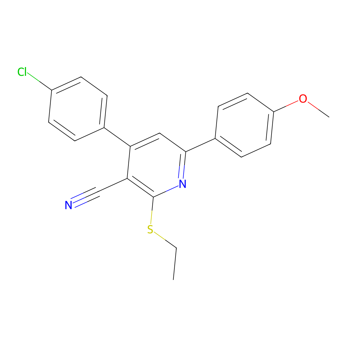 4-(4-Chlorophenyl)-2-(ethylsulfanyl)-6-(4-methoxyphenyl)nicotinonitrile molecular structure, CAS 332377-88-5