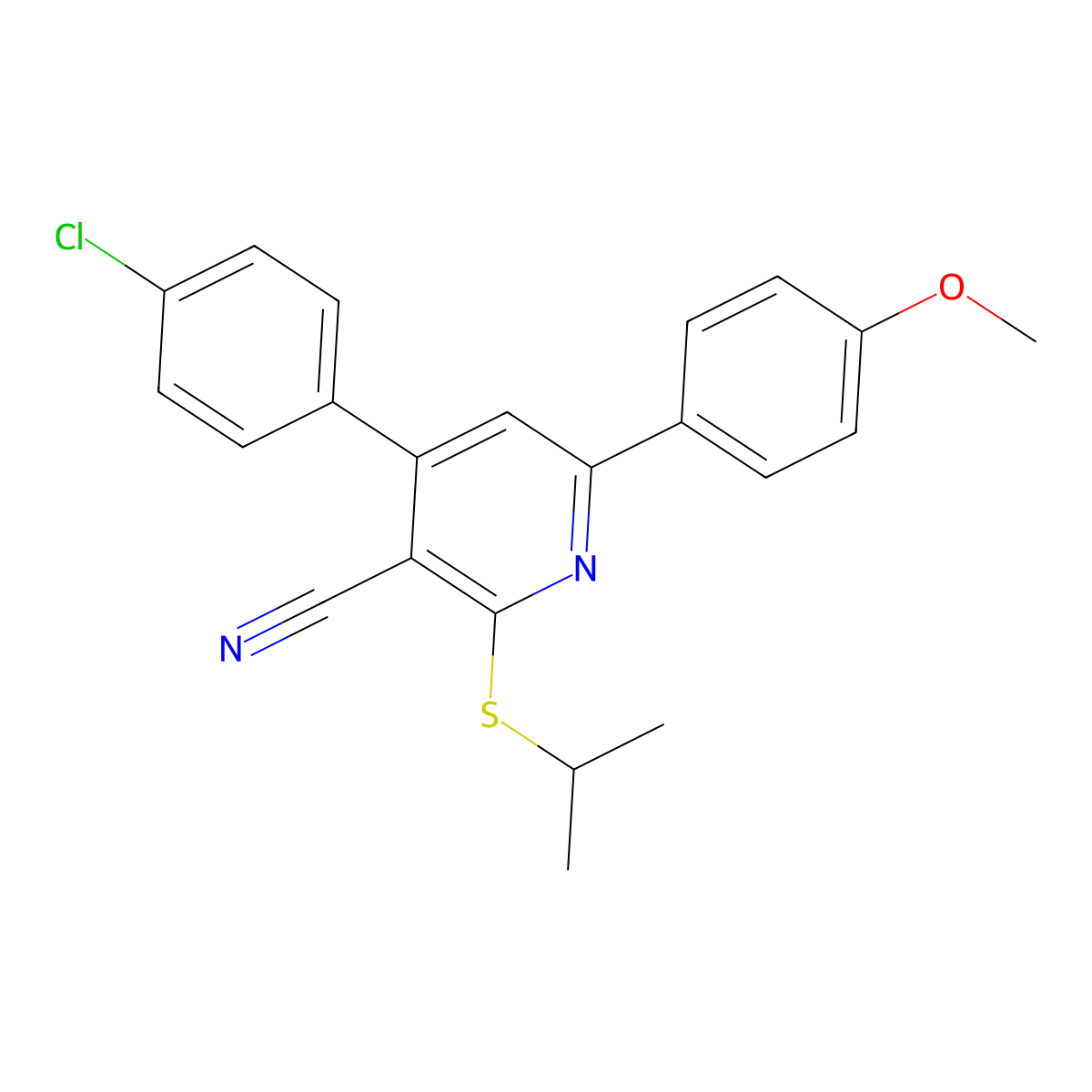 4-(4-Chlorophenyl)-2-(isopropylsulfanyl)-6-(4-methoxyphenyl)nicotinonitrile molecular structure, CAS 332378-01-5