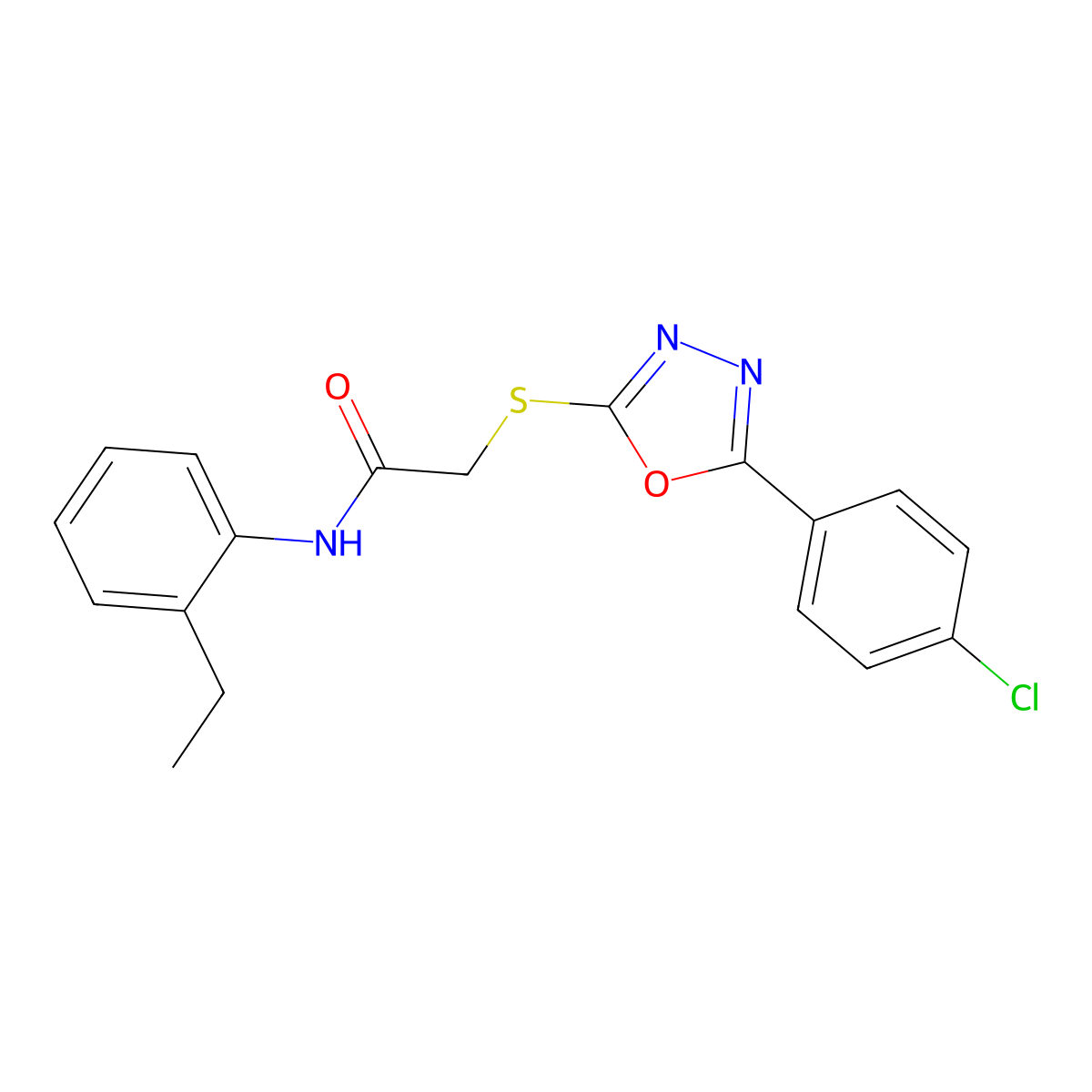 2-((5-(4-Chlorophenyl)-1,3,4-oxadiazol-2-yl)thio)-N-(2-ethylphenyl)acetamide molecular structure, CAS 332380-84-4