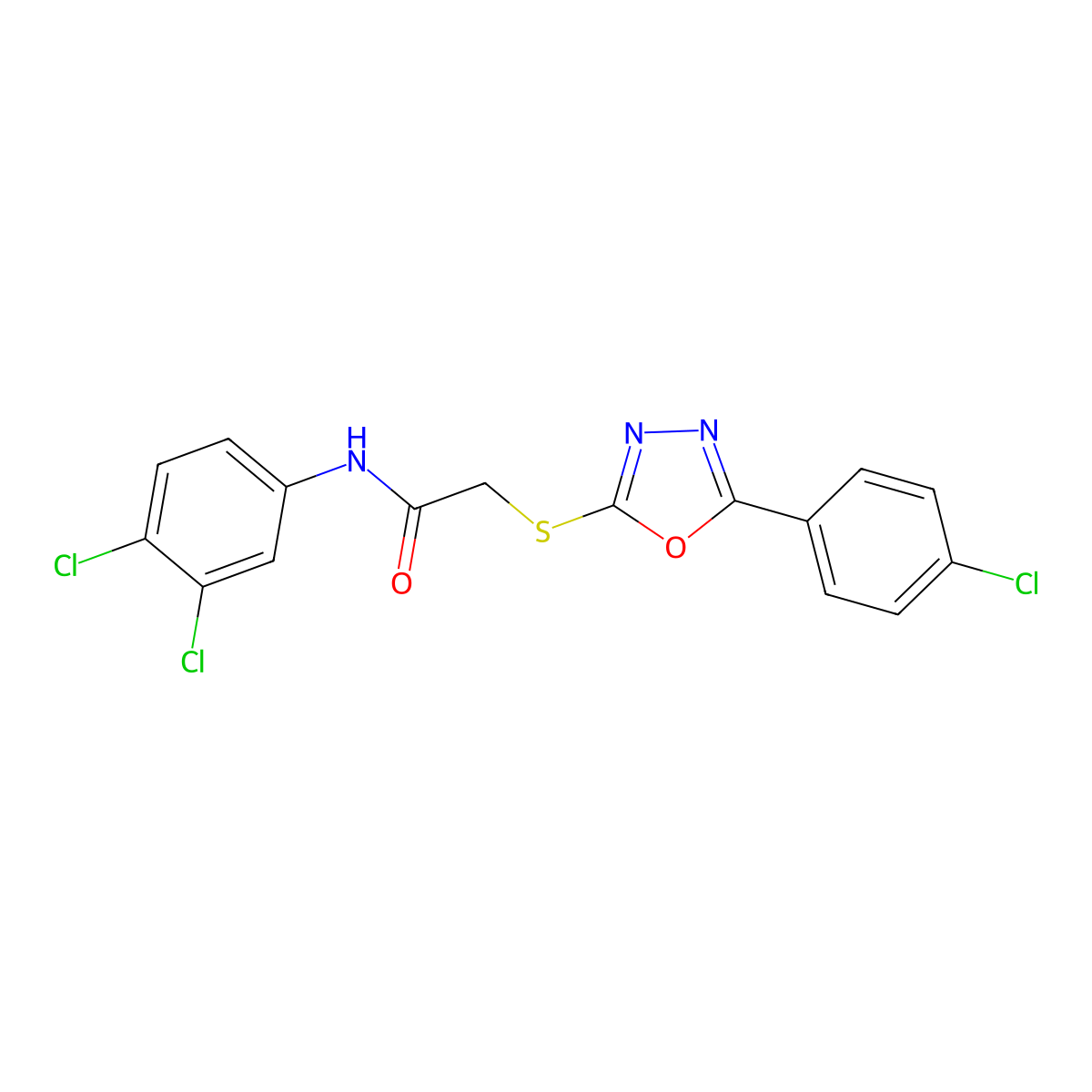 2-((5-(4-Chlorophenyl)-1,3,4-oxadiazol-2-yl)thio)-N-(3,4-dichlorophenyl)acetamide molecular structure, CAS 332380-85-5