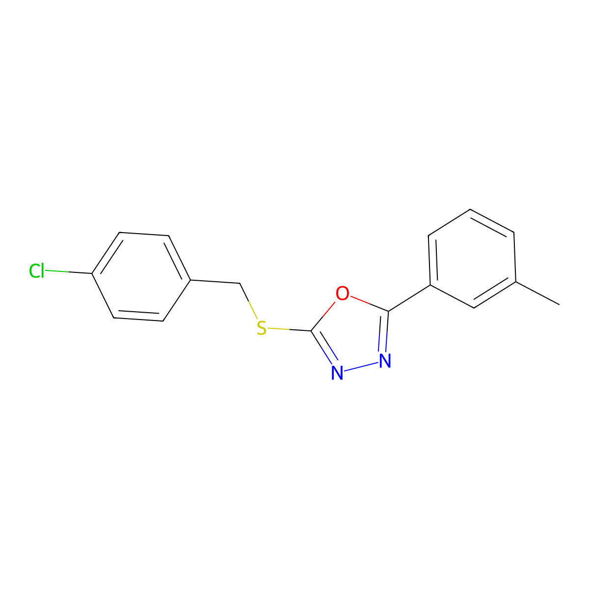 2-((4-Chlorobenzyl)thio)-5-(m-tolyl)-1,3,4-oxadiazole molecular structure, CAS 332380-87-7