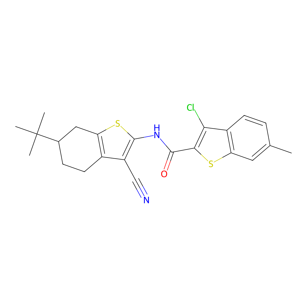 N-(6-(tert-Butyl)-3-cyano-4,5,6,7-tetrahydrobenzo[b]thiophen-2-yl)-3-chloro-6-methylbenzo[b]thiophene-2-carboxamide molecular structure, CAS 332380-92-4