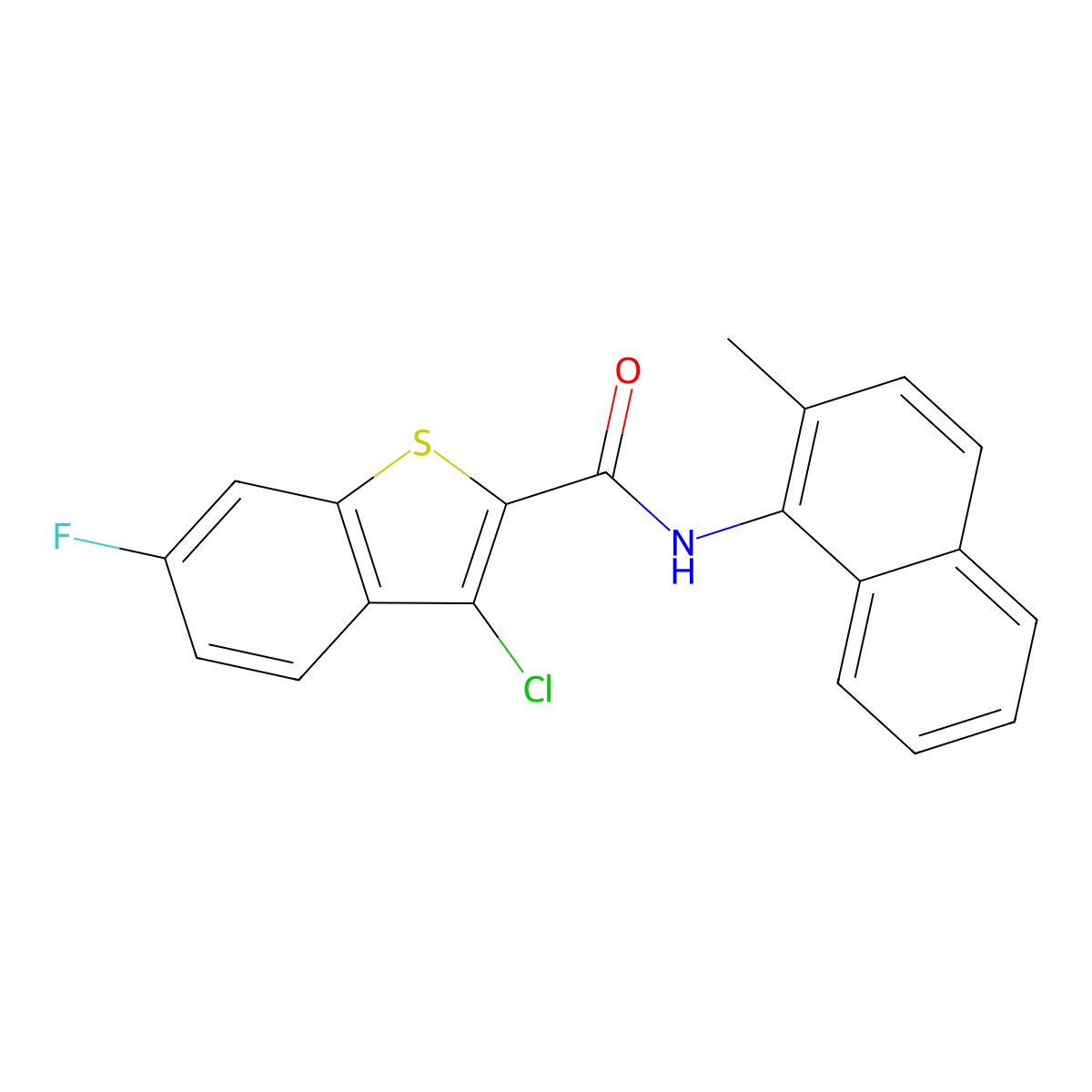 3-Chloro-6-fluoro-N-(2-methylnaphthalen-1-yl)benzo[b]thiophene-2-carboxamide molecular structure, CAS 332382-16-8