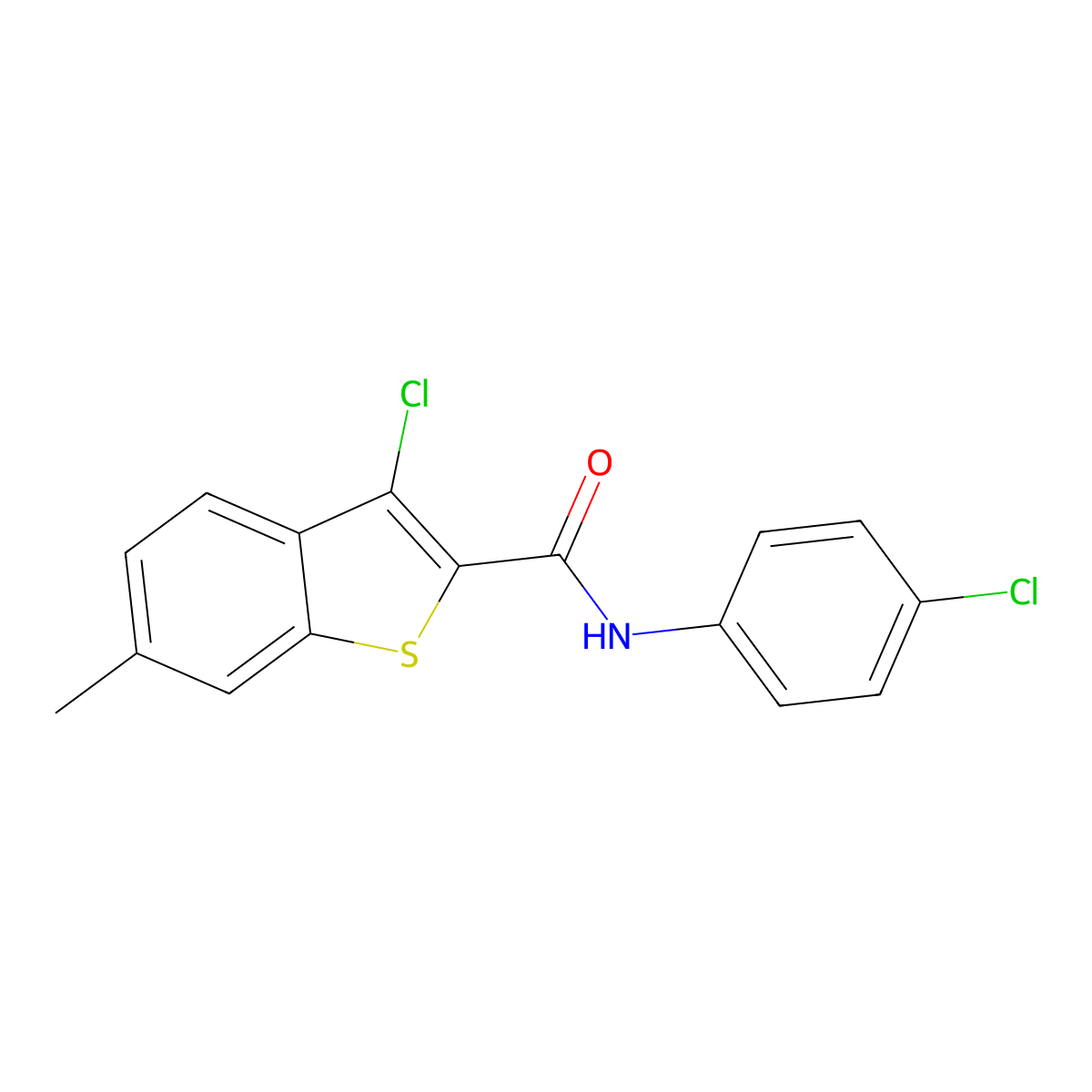 3-Chloro-N-(4-chlorophenyl)-6-methylbenzo[b]thiophene-2-carboxamide molecular structure, CAS 332382-26-0