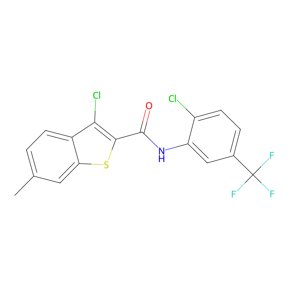 3-Chloro-N-(2-chloro-5-(trifluoromethyl)phenyl)-6-methylbenzo[b]thiophene-2-carboxamide molecular structure, CAS 332382-28-2
