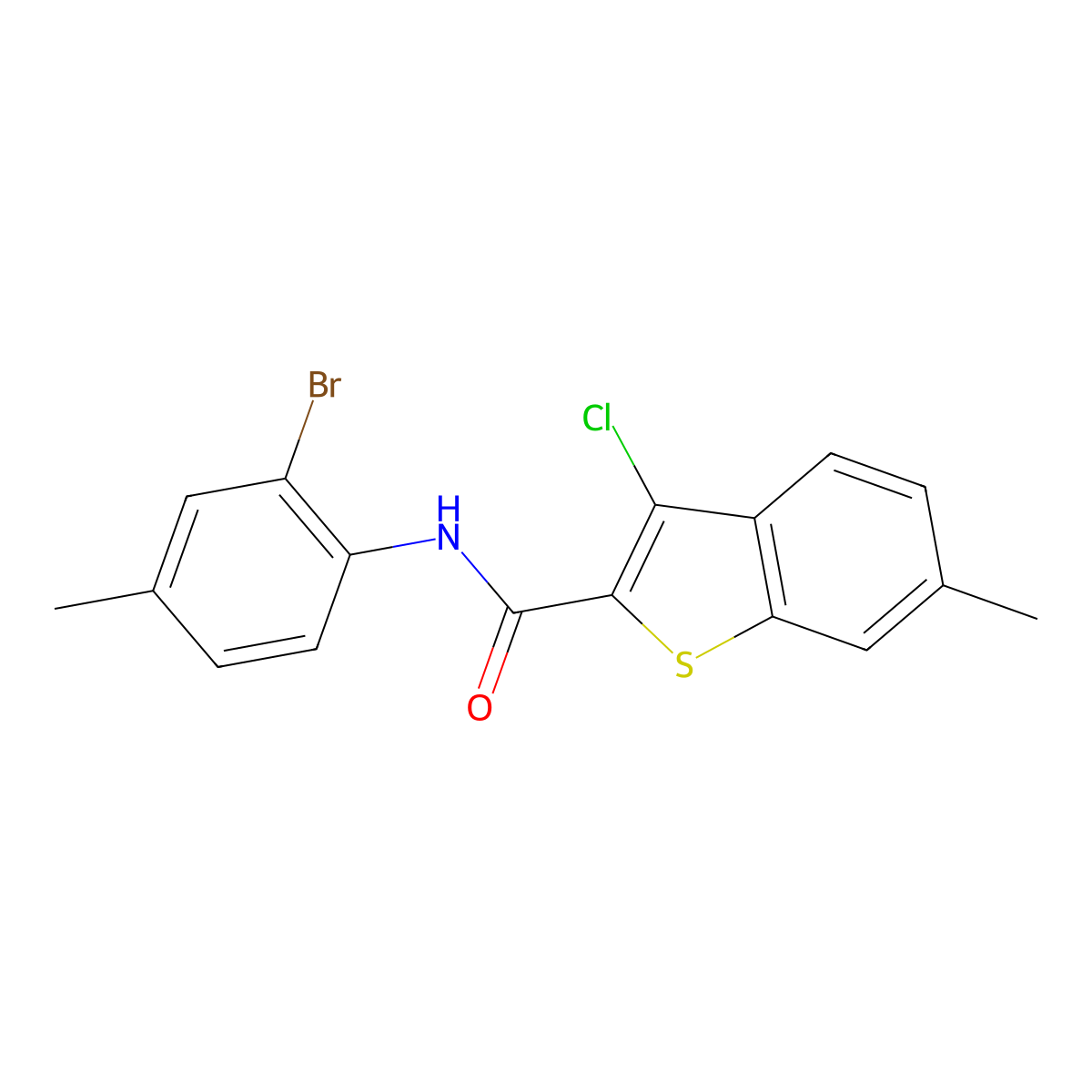 N-(2-Bromo-4-methylphenyl)-3-chloro-6-methylbenzo[b]thiophene-2-carboxamide molecular structure, CAS 332382-35-1