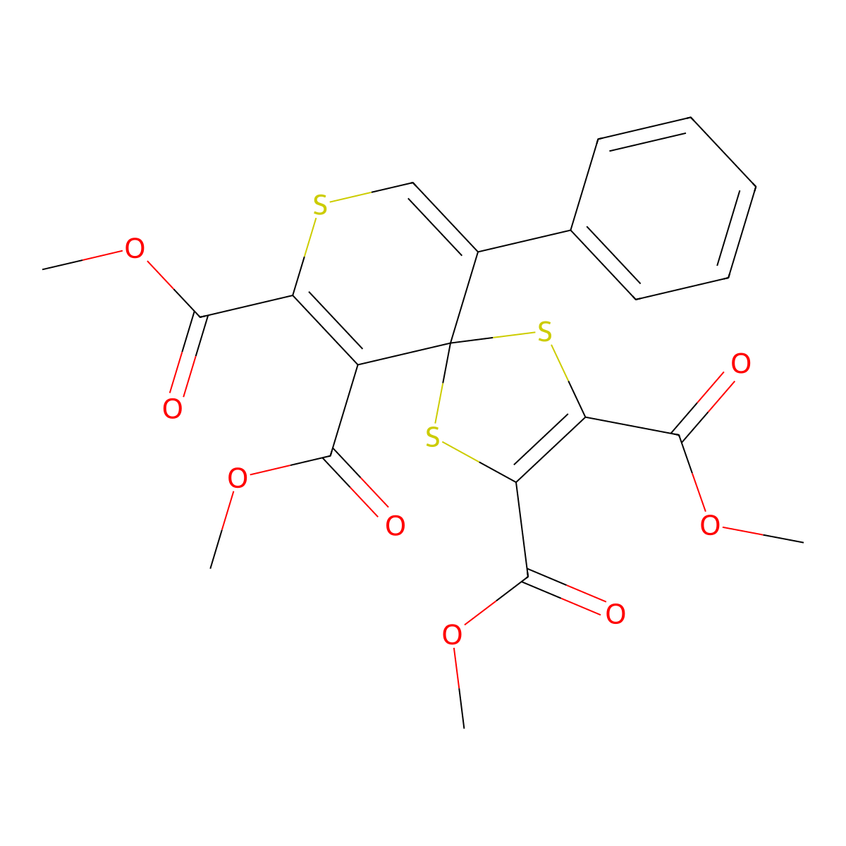 Tetramethyl 10-phenyl-1,4,8-trithiaspiro[4.5]deca-2,6,9-triene-2,3,6,7-tetracarboxylate molecular structure, CAS 332382-57-7