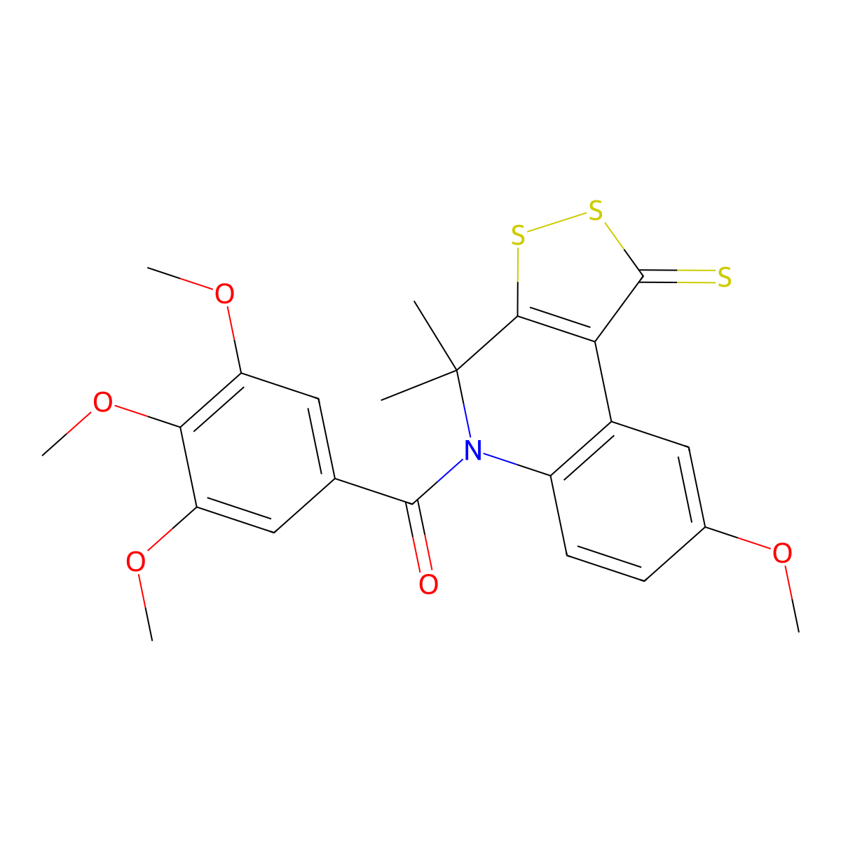 (8-methoxy-4,4-dimethyl-1-thioxo-1,4-dihydro-5H-[1,2]dithiolo[3,4-c]quinolin-5-yl)(3,4,5-trimethoxyphenyl)methanone molecular structure, CAS 332382-59-9
