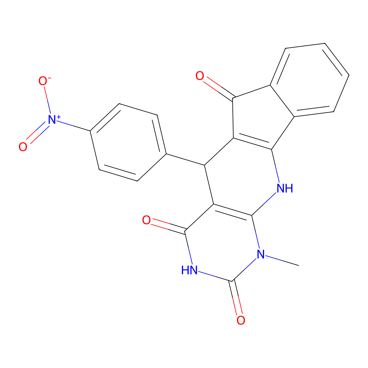 1-methyl-5-(4-nitrophenyl)-5,11-dihydro-1H-indeno[2',1':5,6]pyrido[2,3-d]pyrimidine-2,4,6(3H)-trione molecular structure, CAS 332382-64-6