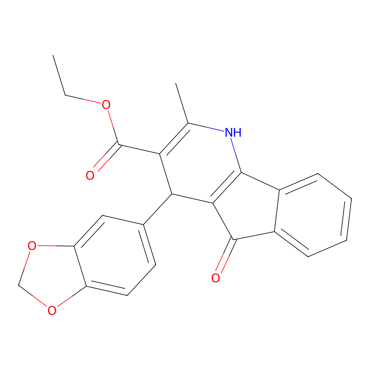 ethyl 4-(1,3-benzodioxol-5-yl)-2-methyl-5-oxo-4,5-dihydro-1H-indeno[1,2-b]pyridine-3-carboxylate molecular structure, CAS 332382-77-1