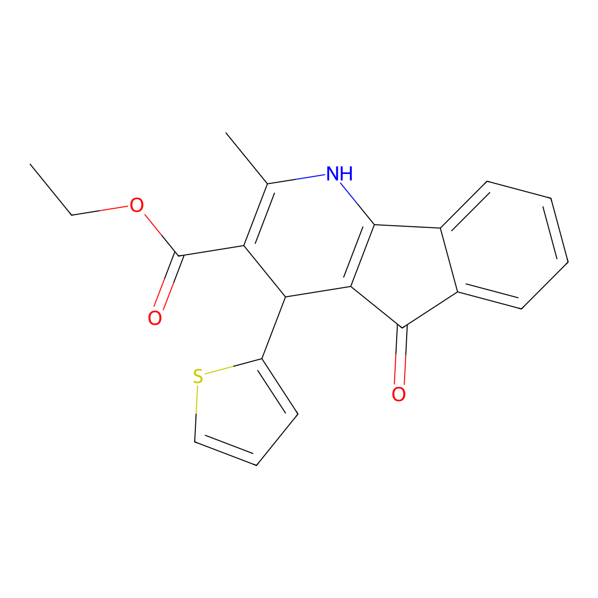 ethyl 2-methyl-5-oxo-4-(2-thienyl)-4,5-dihydro-1H-indeno[1,2-b]pyridine-3-carboxylate molecular structure, CAS 332382-78-2