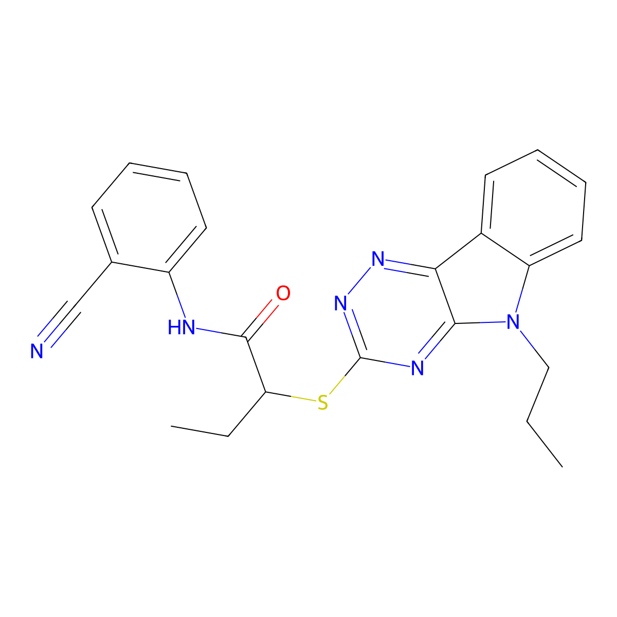 N-(2-cyanophenyl)-2-[(5-propyl-[1,2,4]triazino[5,6-b]indol-3-yl)sulfanyl]butanamide molecular structure, CAS 332382-94-2