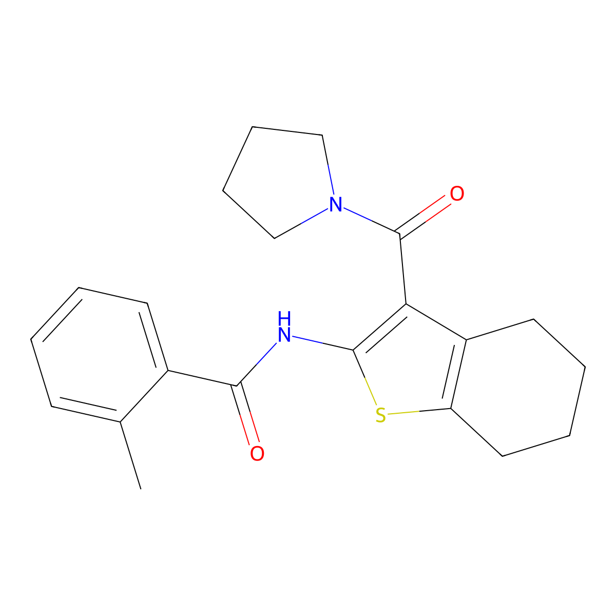 2-methyl-N-[3-(pyrrolidine-1-carbonyl)-4,5,6,7-tetrahydro-1-benzothiophen-2-yl]benzamide molecular structure, CAS 332383-57-0