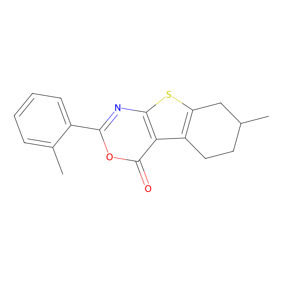 7-methyl-2-(2-methylphenyl)-5,6,7,8-tetrahydro-4H-[1]benzothieno[2,3-d][1,3]oxazin-4-one molecular structure, CAS 332383-61-6