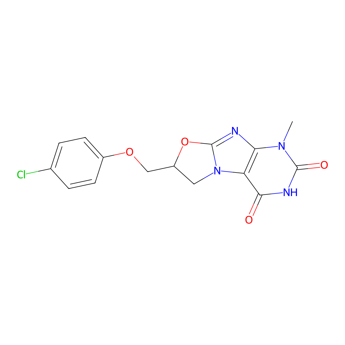 7-((4-CL-Phenoxy)ME)-1-ME-6,7-dihydro(1,3)oxazolo(2,3-F)purine-2,4(1H,3H)-dione molecular structure, CAS 332384-51-7
