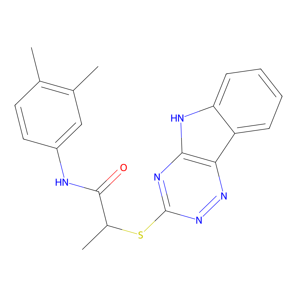 2-((5H-[1,2,4]Triazino[5,6-b]indol-3-yl)thio)-N-(3,4-dimethylphenyl)propanamide molecular structure, CAS 332384-81-3
