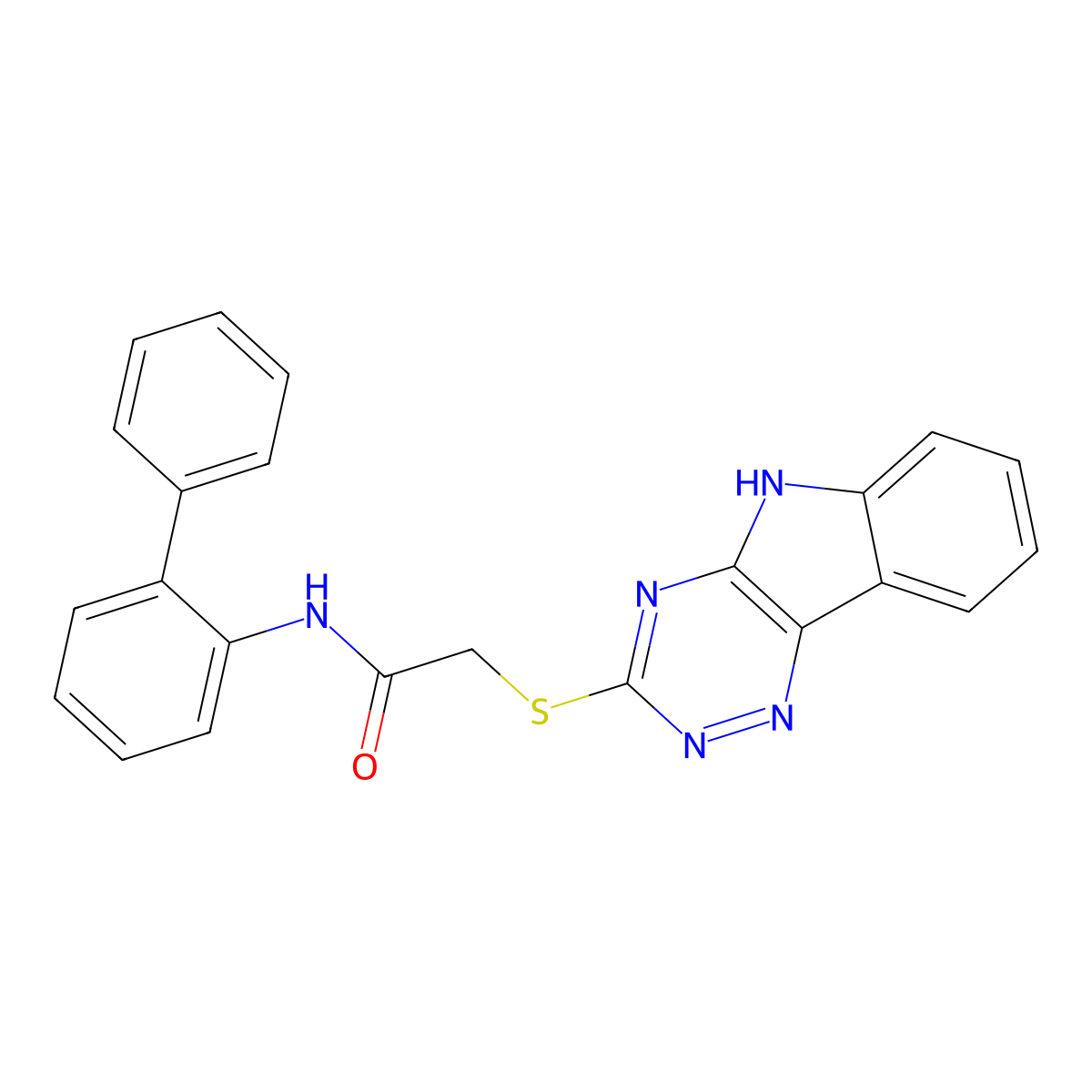 2-((5H-[1,2,4]Triazino[5,6-b]indol-3-yl)thio)-N-([1,1'-biphenyl]-2-yl)acetamide molecular structure, CAS 332384-83-5