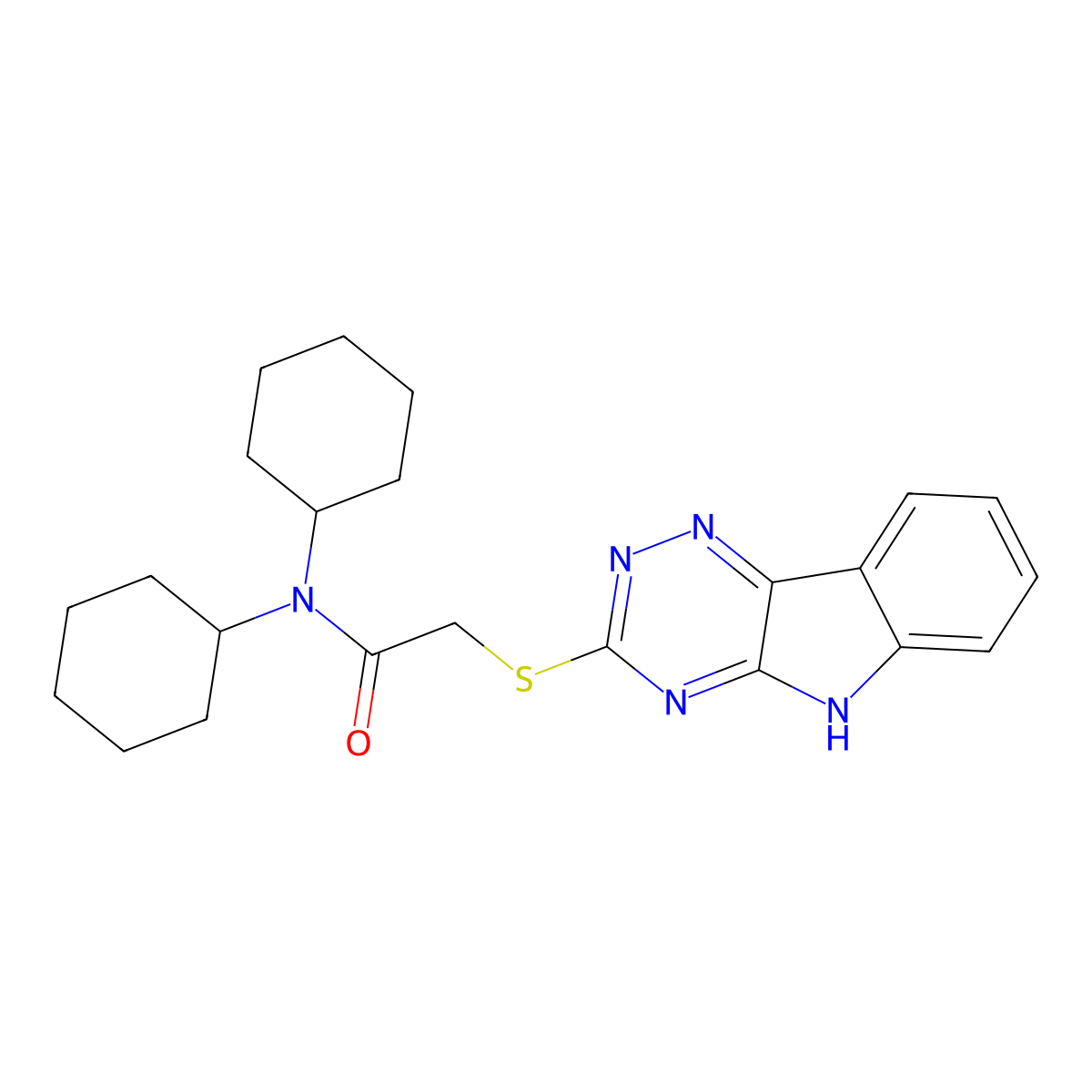 2-((5H-[1,2,4]Triazino[5,6-b]indol-3-yl)thio)-N,N-dicyclohexylacetamide molecular structure, CAS 332384-84-6