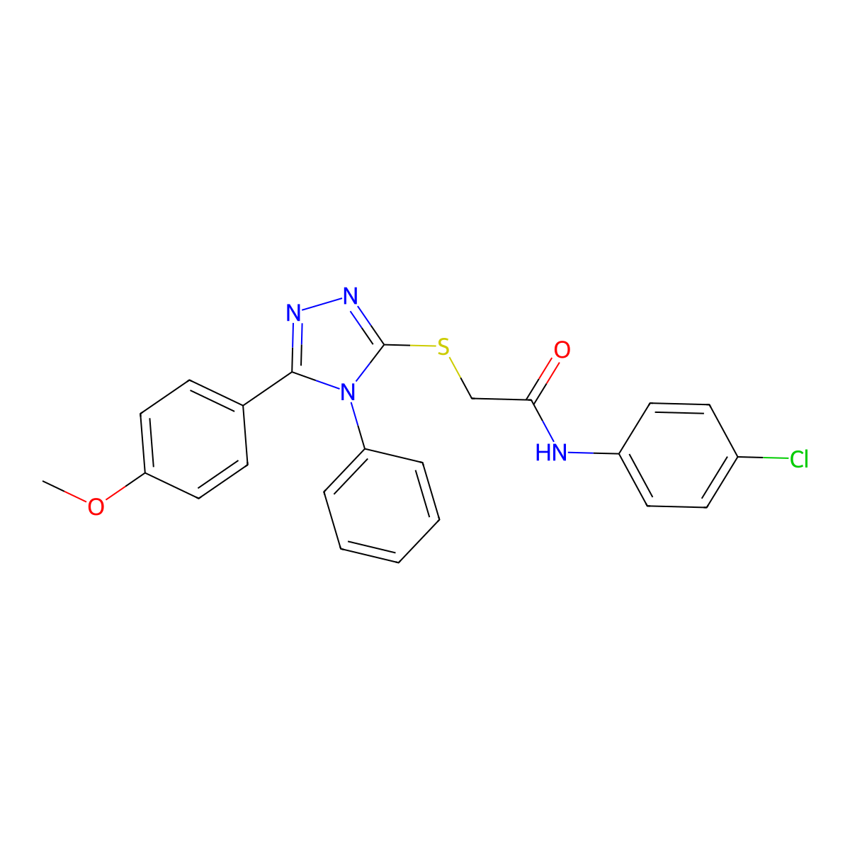 N-(4-chlorophenyl)-2-[[5-(4-methoxyphenyl)-4-phenyl-1,2,4-triazol-3-yl]sulfanyl]acetamide molecular structure, CAS 332384-90-4