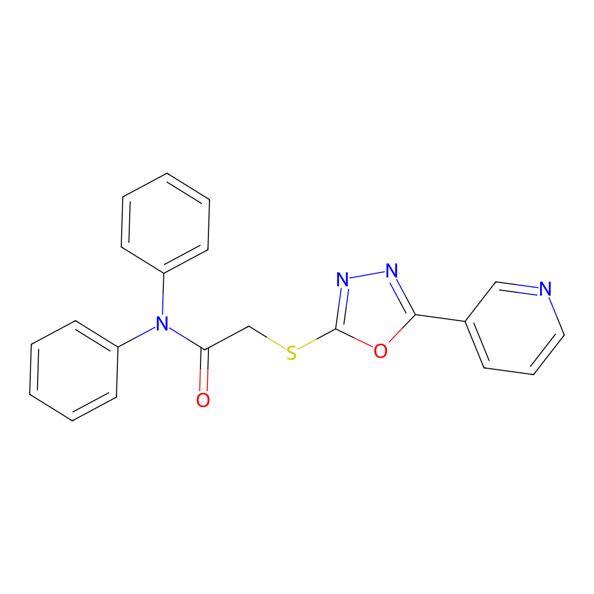 N,N-Diphenyl-2-((5-(pyridin-3-yl)-1,3,4-oxadiazol-2-yl)thio)acetamide molecular structure, CAS 332385-05-4